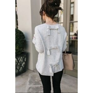HALOGEN Grey Bow Back Sweater Women's Medium Oversized Pullover